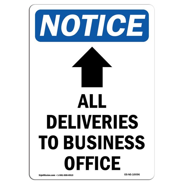 Signmission OSHA Sign, 14" H, Rigid Plastic, All Deliveries To Sign With Symbol, Portrait, 1014-V-10096 OS-NS-P-1014-V-10096 - main
